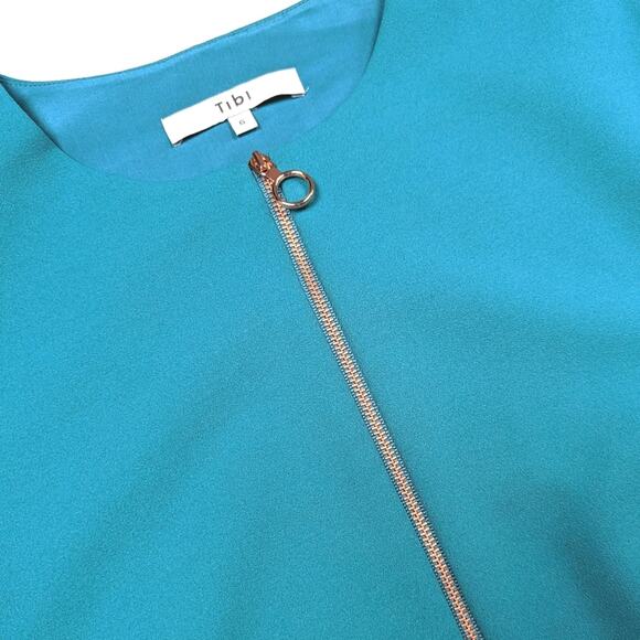 Tibi Dress Women's Size 6 Teal Bell Sleeve Sheath - Picture 2 of 11